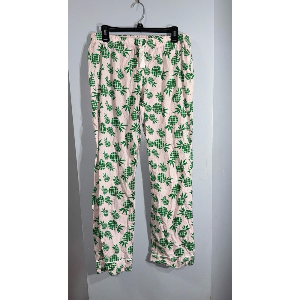 J Crew 100% cotton pale pink green pineappples drawstring pajama pants small